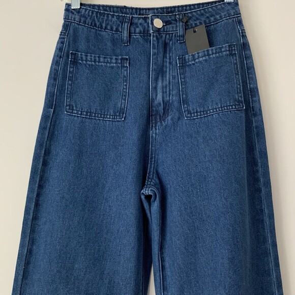 Nasty Gal Collection Wide Leg Jeans Women Size 2 Blue Patch Pocket - Picture 10 of 11